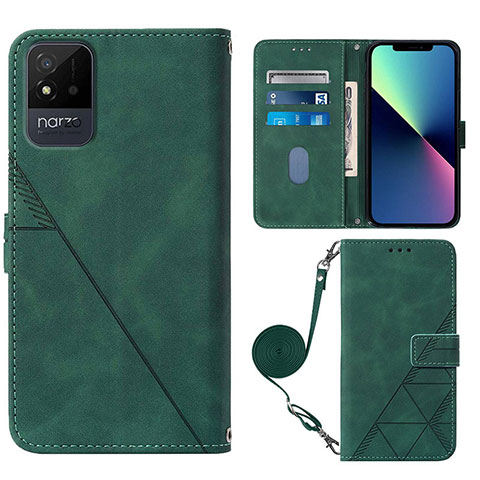 Custodia Portafoglio In Pelle Cover con Supporto Y02B per Realme C20A Verde