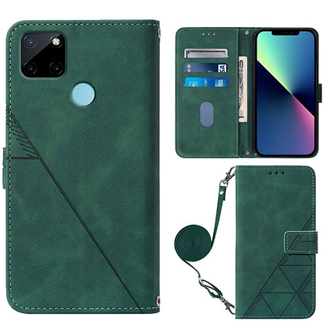 Custodia Portafoglio In Pelle Cover con Supporto Y02B per Realme C25Y Verde