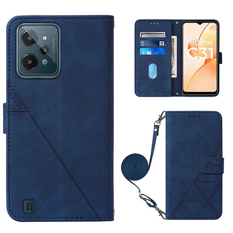 Custodia Portafoglio In Pelle Cover con Supporto Y02B per Realme C31 Blu