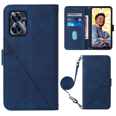 Custodia Portafoglio In Pelle Cover con Supporto Y02B per Realme C55 Blu