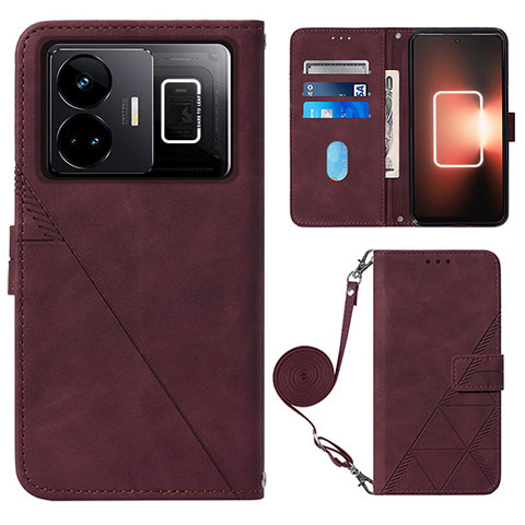 Custodia Portafoglio In Pelle Cover con Supporto Y02B per Realme GT Neo5 240W 5G Rosso