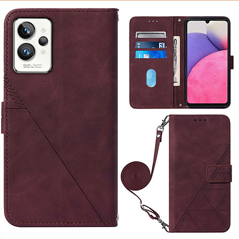 Custodia Portafoglio In Pelle Cover con Supporto Y02B per Realme GT2 Pro 5G Rosso