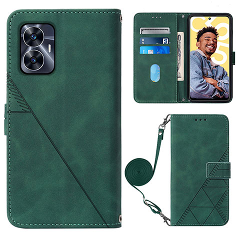 Custodia Portafoglio In Pelle Cover con Supporto Y02B per Realme Narzo N55 Verde