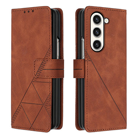 Custodia Portafoglio In Pelle Cover con Supporto Y02B per Samsung Galaxy Z Fold5 5G Marrone