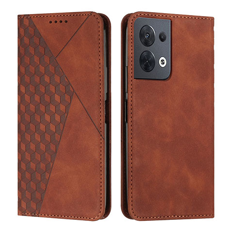 Custodia Portafoglio In Pelle Cover con Supporto Y02X per Oppo Reno9 Pro 5G Marrone