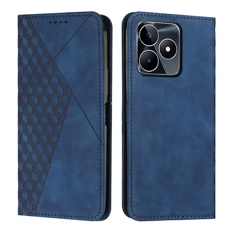 Custodia Portafoglio In Pelle Cover con Supporto Y02X per Realme C53 Blu