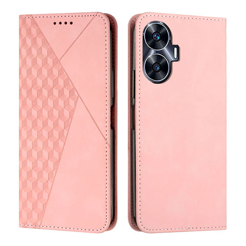 Custodia Portafoglio In Pelle Cover con Supporto Y02X per Realme C55 Oro Rosa