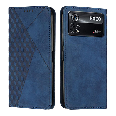 Custodia Portafoglio In Pelle Cover con Supporto Y02X per Xiaomi Poco X4 Pro 5G Blu