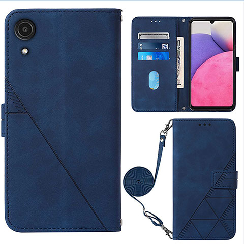 Custodia Portafoglio In Pelle Cover con Supporto Y03B per Samsung Galaxy A03 Core Blu