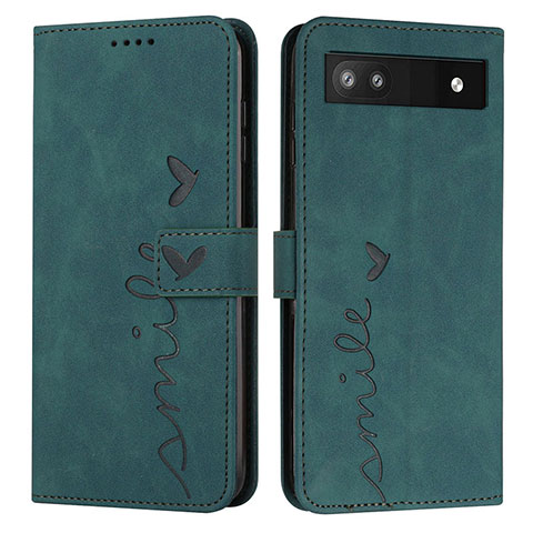 Custodia Portafoglio In Pelle Cover con Supporto Y03X per Google Pixel 6a 5G Verde