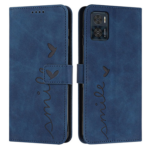 Custodia Portafoglio In Pelle Cover con Supporto Y03X per Motorola Moto E22 Blu