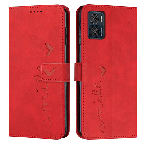 Custodia Portafoglio In Pelle Cover con Supporto Y03X per Motorola Moto E22 Rosso