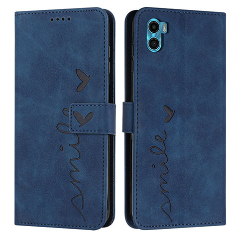 Custodia Portafoglio In Pelle Cover con Supporto Y03X per Motorola Moto E22S Blu