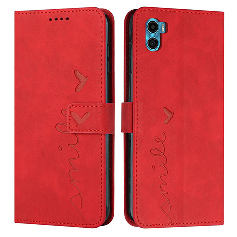 Custodia Portafoglio In Pelle Cover con Supporto Y03X per Motorola Moto E32 India Rosso