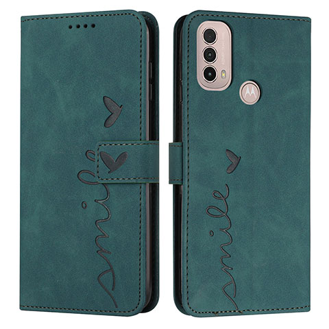 Custodia Portafoglio In Pelle Cover con Supporto Y03X per Motorola Moto E40 Verde