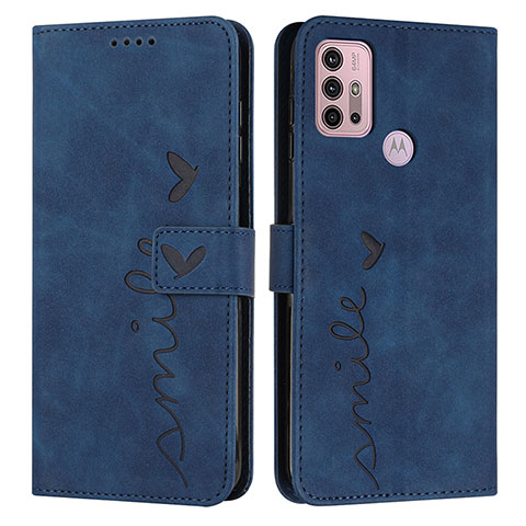 Custodia Portafoglio In Pelle Cover con Supporto Y03X per Motorola Moto G10 Power Blu