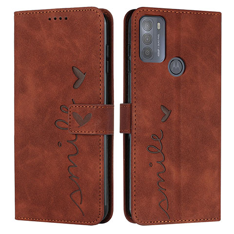 Custodia Portafoglio In Pelle Cover con Supporto Y03X per Motorola Moto G50 Marrone