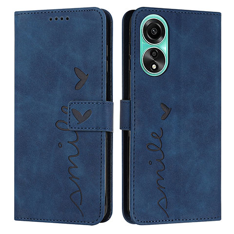 Custodia Portafoglio In Pelle Cover con Supporto Y03X per Oppo A18 Blu