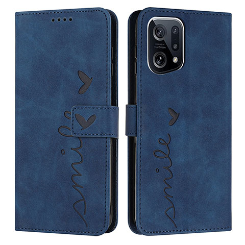 Custodia Portafoglio In Pelle Cover con Supporto Y03X per Oppo Find X5 5G Blu