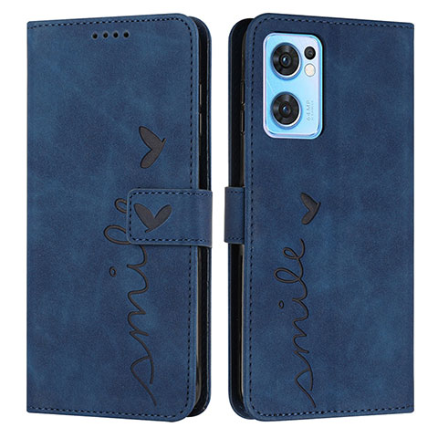 Custodia Portafoglio In Pelle Cover con Supporto Y03X per Oppo Find X5 Lite 5G Blu