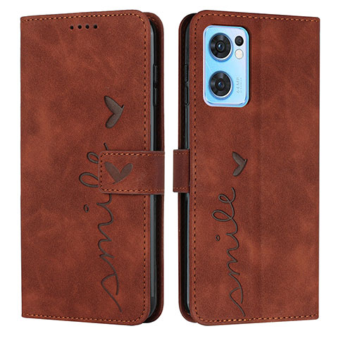 Custodia Portafoglio In Pelle Cover con Supporto Y03X per Oppo Find X5 Lite 5G Marrone