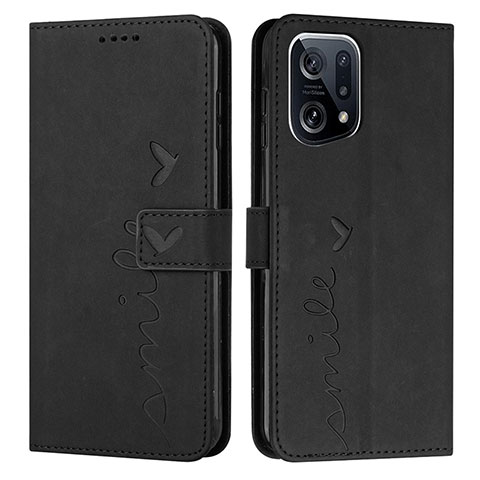 Custodia Portafoglio In Pelle Cover con Supporto Y03X per Oppo Find X5 Pro 5G Nero