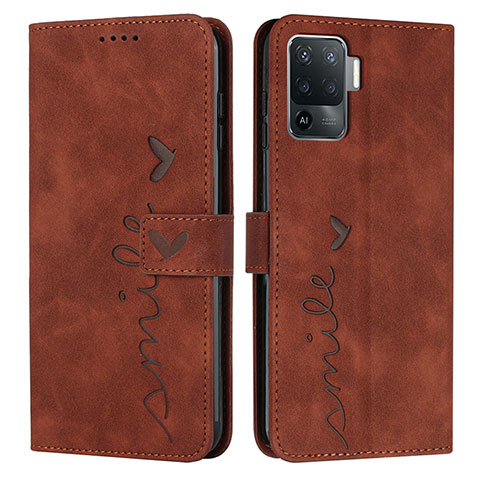 Custodia Portafoglio In Pelle Cover con Supporto Y03X per Oppo Reno5 F Marrone