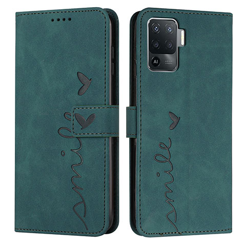 Custodia Portafoglio In Pelle Cover con Supporto Y03X per Oppo Reno5 Lite Verde