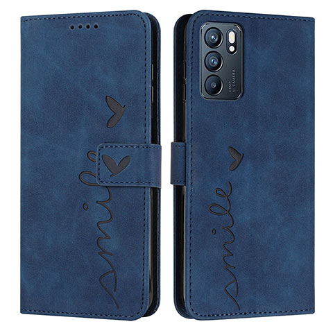 Custodia Portafoglio In Pelle Cover con Supporto Y03X per Oppo Reno6 5G Blu