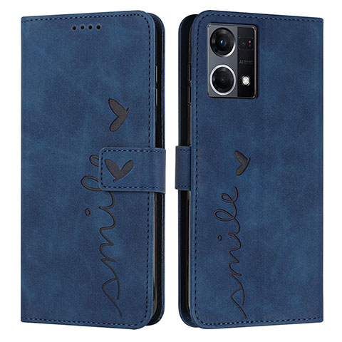 Custodia Portafoglio In Pelle Cover con Supporto Y03X per Oppo Reno7 4G Blu