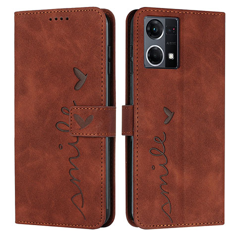 Custodia Portafoglio In Pelle Cover con Supporto Y03X per Oppo Reno7 4G Marrone