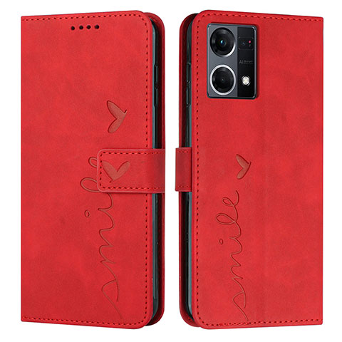 Custodia Portafoglio In Pelle Cover con Supporto Y03X per Oppo Reno7 4G Rosso