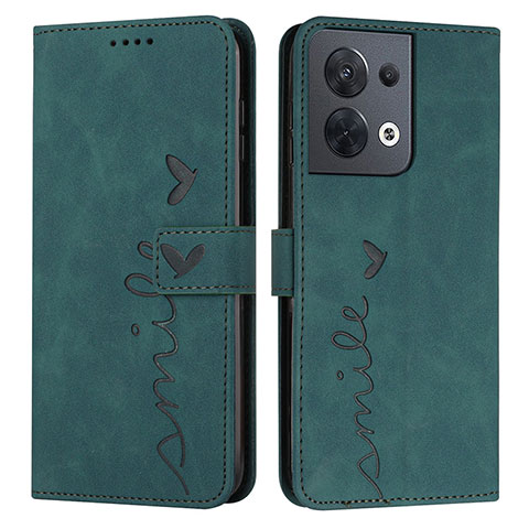 Custodia Portafoglio In Pelle Cover con Supporto Y03X per Oppo Reno8 5G Verde