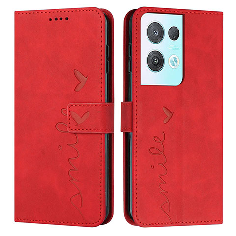 Custodia Portafoglio In Pelle Cover con Supporto Y03X per Oppo Reno8 Pro 5G Rosso