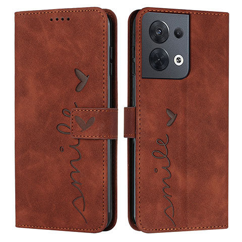 Custodia Portafoglio In Pelle Cover con Supporto Y03X per Oppo Reno9 Pro 5G Marrone