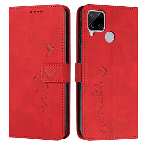 Custodia Portafoglio In Pelle Cover con Supporto Y03X per Realme C12 Rosso