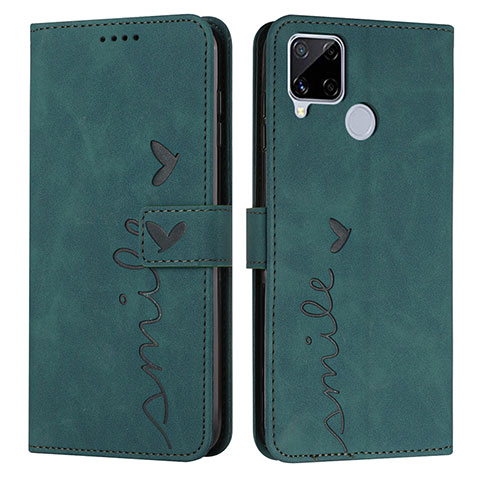 Custodia Portafoglio In Pelle Cover con Supporto Y03X per Realme C25S Verde