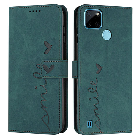 Custodia Portafoglio In Pelle Cover con Supporto Y03X per Realme C25Y Verde