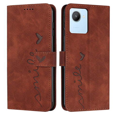 Custodia Portafoglio In Pelle Cover con Supporto Y03X per Realme C30s Marrone