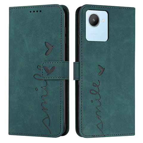 Custodia Portafoglio In Pelle Cover con Supporto Y03X per Realme C30s Verde