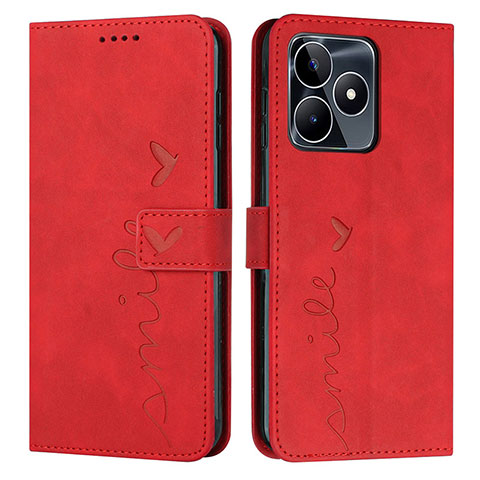 Custodia Portafoglio In Pelle Cover con Supporto Y03X per Realme C53 Rosso