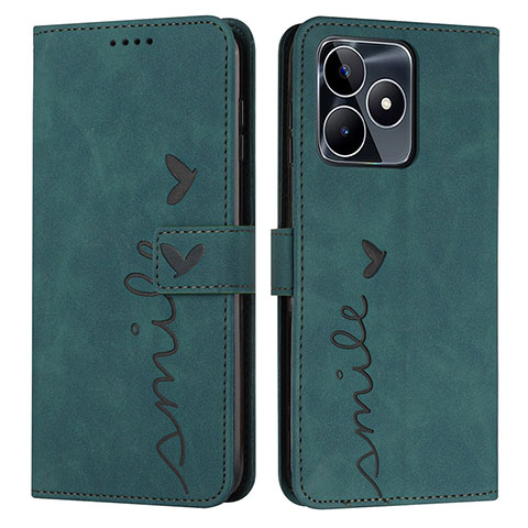 Custodia Portafoglio In Pelle Cover con Supporto Y03X per Realme C67 Verde