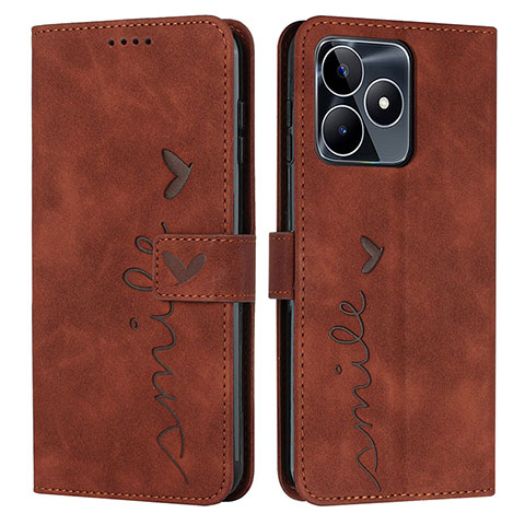 Custodia Portafoglio In Pelle Cover con Supporto Y03X per Realme Narzo N53 Marrone