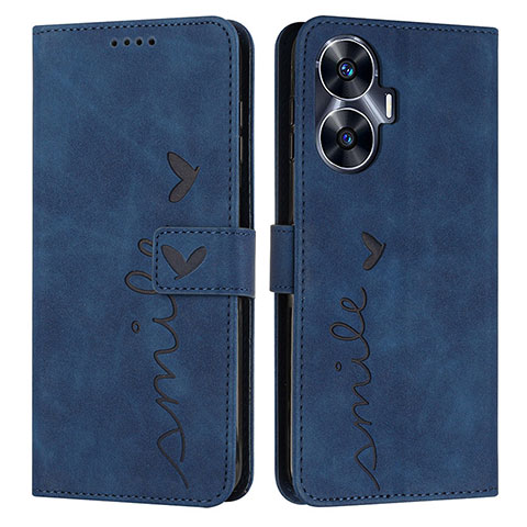 Custodia Portafoglio In Pelle Cover con Supporto Y03X per Realme Narzo N55 Blu