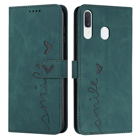 Custodia Portafoglio In Pelle Cover con Supporto Y03X per Samsung Galaxy A20 Verde