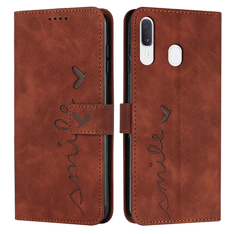 Custodia Portafoglio In Pelle Cover con Supporto Y03X per Samsung Galaxy M10S Marrone