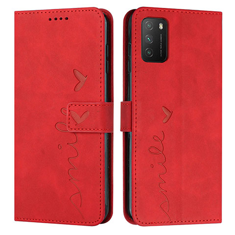 Custodia Portafoglio In Pelle Cover con Supporto Y03X per Xiaomi Poco M3 Rosso