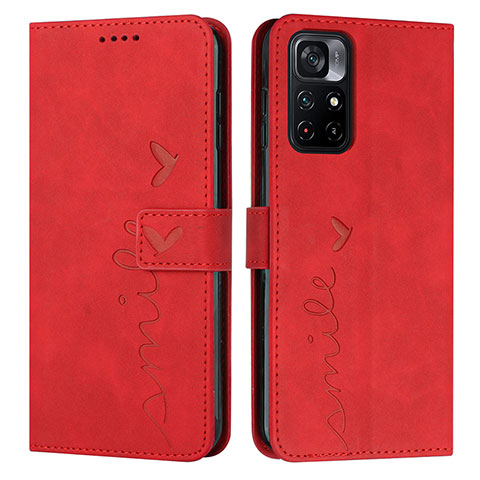 Custodia Portafoglio In Pelle Cover con Supporto Y03X per Xiaomi Poco M4 Pro 5G Rosso