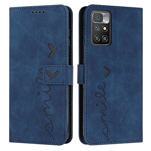 Custodia Portafoglio In Pelle Cover con Supporto Y03X per Xiaomi Redmi 10 (2022) Blu