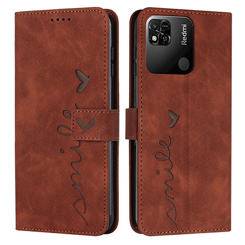 Custodia Portafoglio In Pelle Cover con Supporto Y03X per Xiaomi Redmi 10 India Marrone